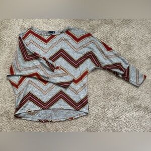 Apt. 9 Gray and Red Chevron Long Sleeve Top